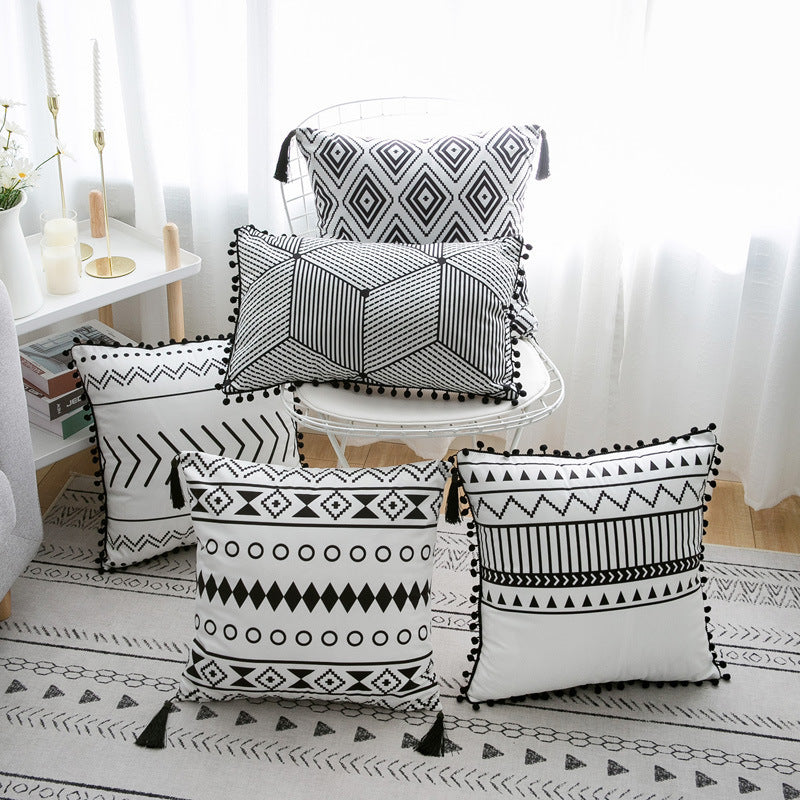 Coussin Bohème Noir & Blanc - Housse Déco 45x45cm / Vraiment Home