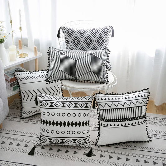 Coussin Bohème Noir & Blanc - Housse Déco 45x45cm / Vraiment Home