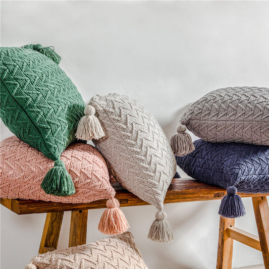 Coussin Chenillecoon - Housse Douce en Chenille avec Pompons / Style Nordique / Vraiment Home