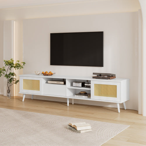 Meuble TV Rétro Bengal - Buffet Bas en Bois en Rotin & Éclairage LED / Vraiment Home
