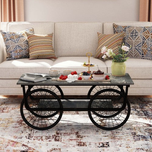 Table Basse Industrielle Rétro 1900 - Design Vintage avec Roues Métalliques / Vraiment Home