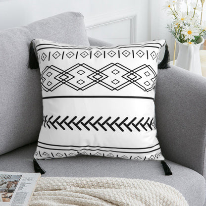 Coussin Bohème Noir & Blanc - Housse Déco 45x45cm / Vraiment Home