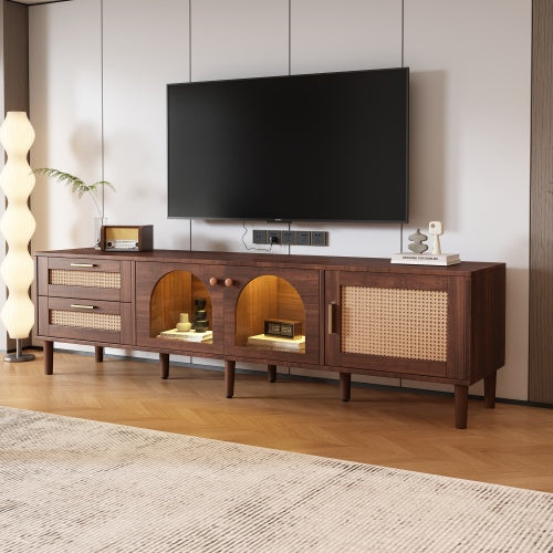 Meuble TV Rétro Bengal - Buffet Bas en Bois en Rotin & Éclairage LED / Vraiment Home