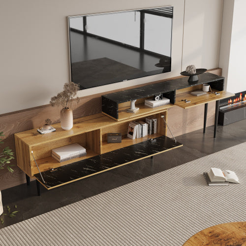 Meuble TV Monbali - Design Moderne en Bois Naturel & Finitions Marbrées / Vraiment Home