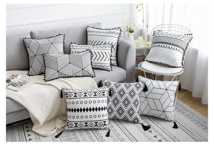Coussin Bohème Noir & Blanc - Housse Déco 45x45cm / Vraiment Home