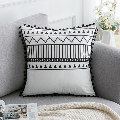 Coussin Bohème Noir & Blanc - Housse Déco 45x45cm / Vraiment Home