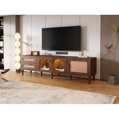 Meuble TV Rétro Bengal - Buffet Bas en Bois en Rotin & Éclairage LED / Vraiment Home