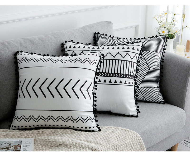 Coussin Bohème Noir & Blanc - Housse Déco 45x45cm / Vraiment Home