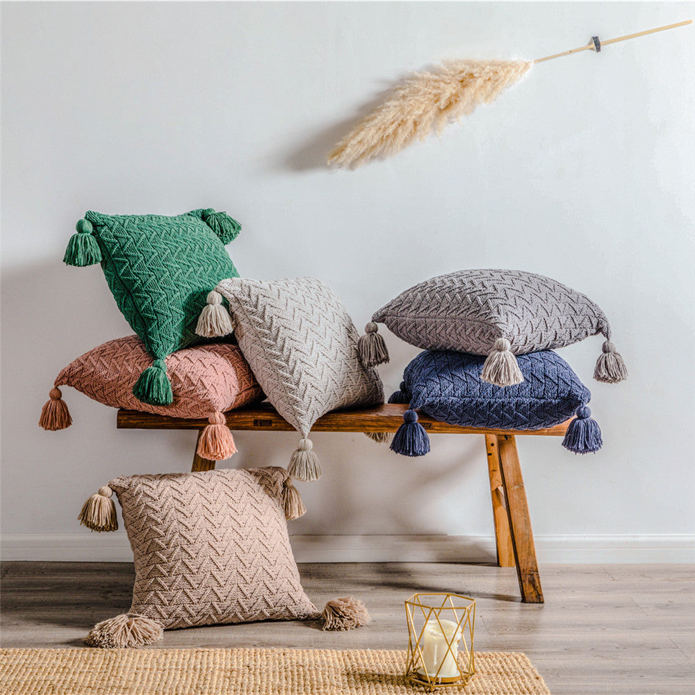 Chenillecoon Cushion - Soft Chenille Cover with Pompoms / Nordic Style / Vraiment Home