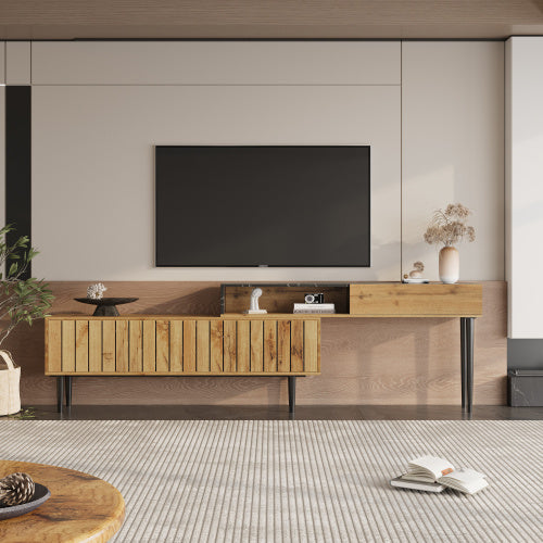 Meuble TV Monbali - Design Moderne en Bois Naturel & Finitions Marbrées / Vraiment Home