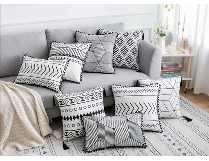 Coussin Bohème Noir & Blanc - Housse Déco 45x45cm / Vraiment Home