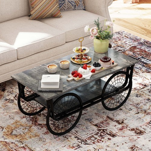 Table Basse Industrielle Rétro 1900 - Design Vintage avec Roues Métalliques / Vraiment Home