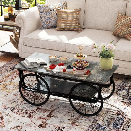 Table Basse Industrielle Rétro 1900 - Design Vintage avec Roues Métalliques / Vraiment Home