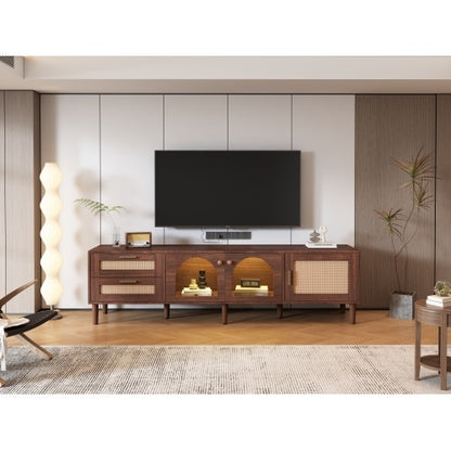 Meuble TV Rétro Bengal - Buffet Bas en Bois en Rotin & Éclairage LED / Vraiment Home