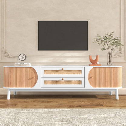 Meuble TV NordiCocon - Design Scandinave Blanc & Bois avec Rangements Pratiques / Vraiment Home