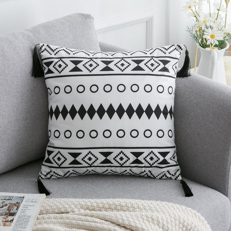 Coussin Bohème Noir & Blanc - Housse Déco 45x45cm / Vraiment Home