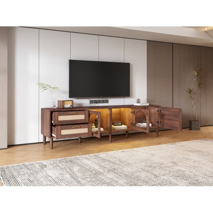 Meuble TV Rétro Bengal - Buffet Bas en Bois en Rotin & Éclairage LED / Vraiment Home