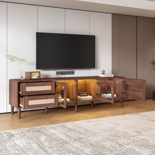 Meuble TV Rétro Bengal - Buffet Bas en Bois en Rotin & Éclairage LED / Vraiment Home