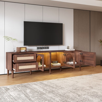 Meuble TV Rétro Bengal - Buffet Bas en Bois en Rotin & Éclairage LED / Vraiment Home