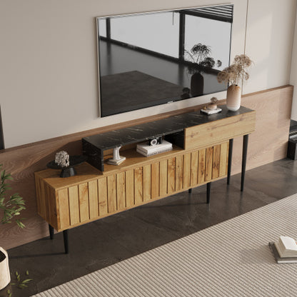 Meuble TV Monbali - Design Moderne en Bois Naturel & Finitions Marbrées / Vraiment Home